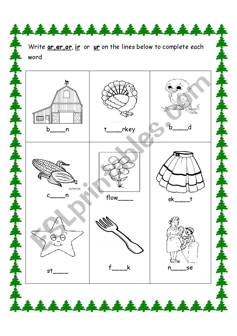 r - controlled vowels worksheet