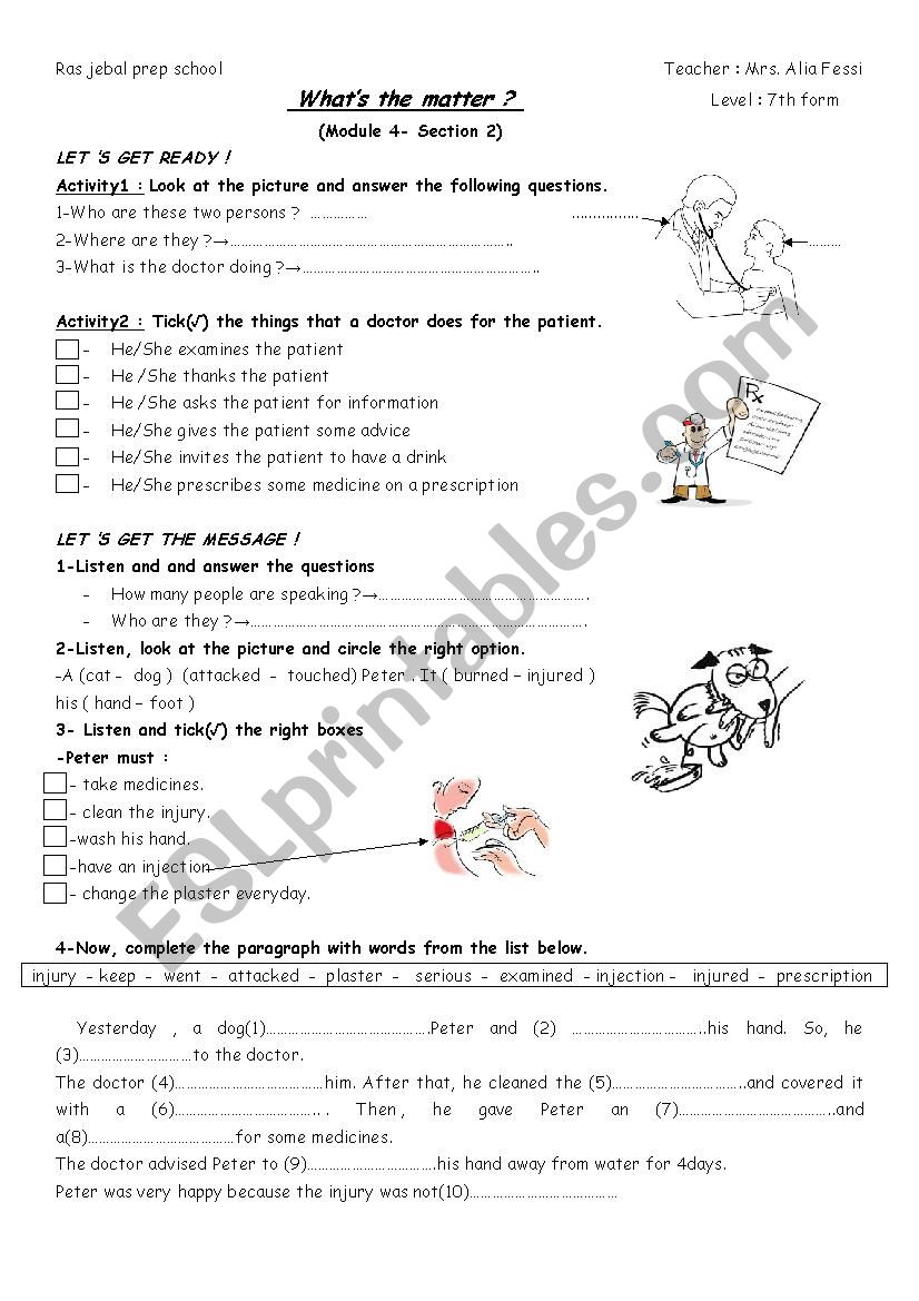 WHATS THE MATTER ? worksheet