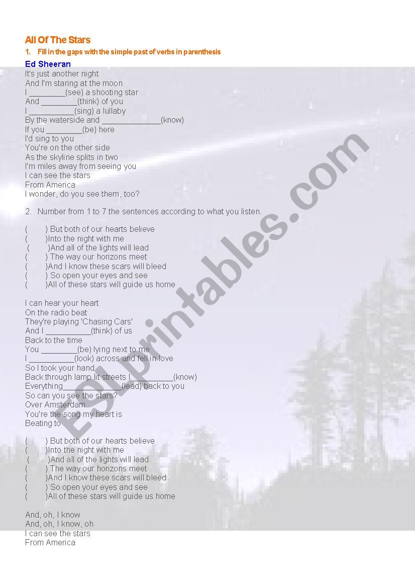 Song All of the Stars worksheet