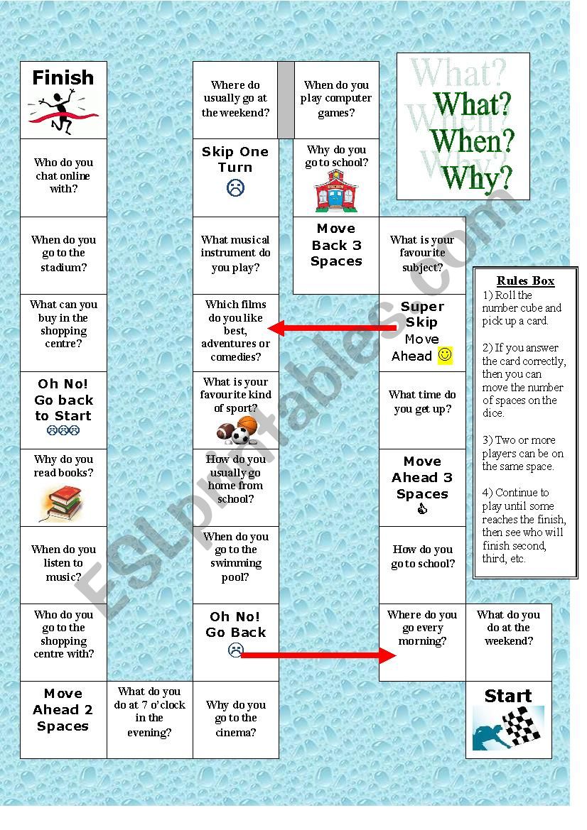 Board Game: What When Why worksheet