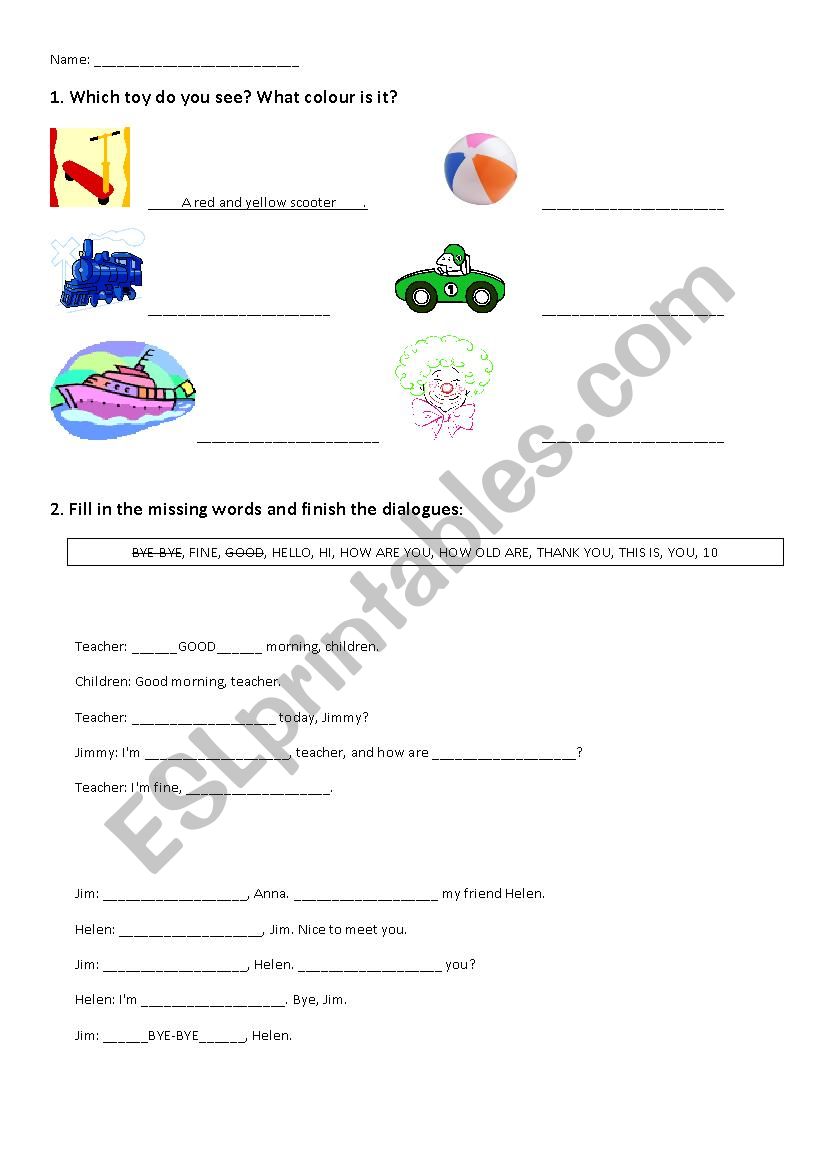 numbers, colours, toys revision