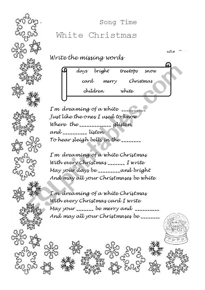 White Christmas song worksheet
