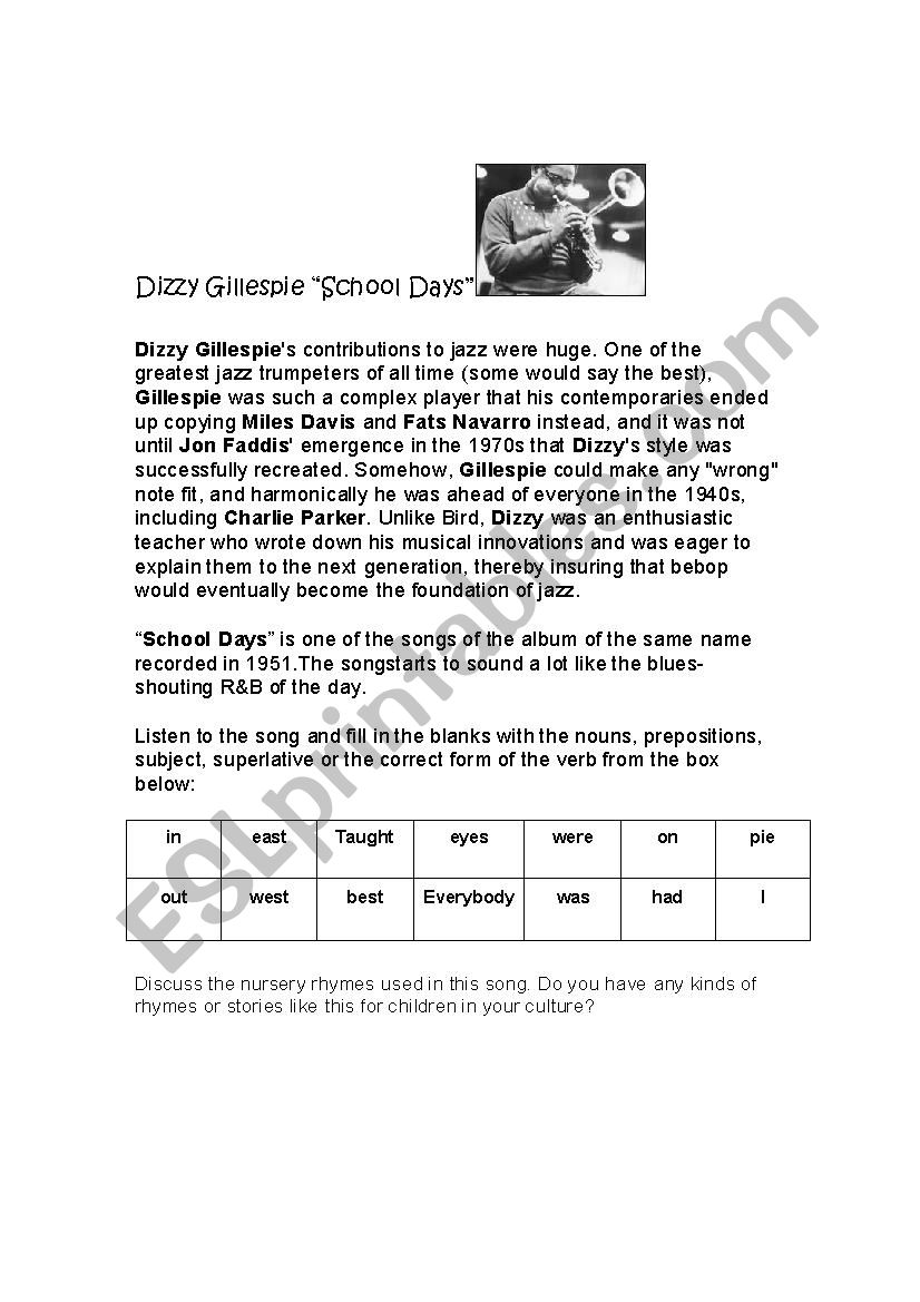 Song exercise: School Days, Dizzy Gillespie