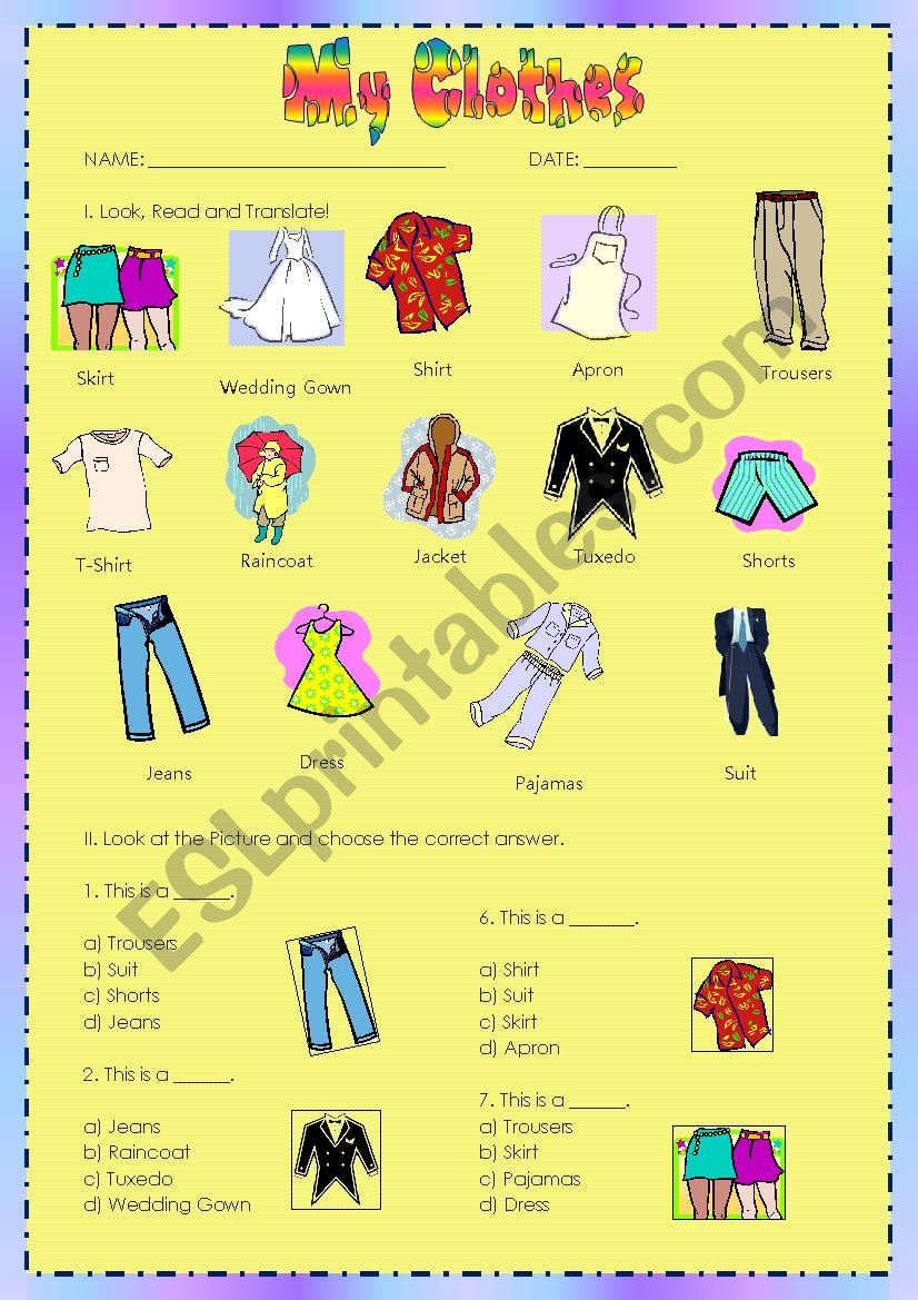 EXERCISE ABOUT CLOTHES worksheet