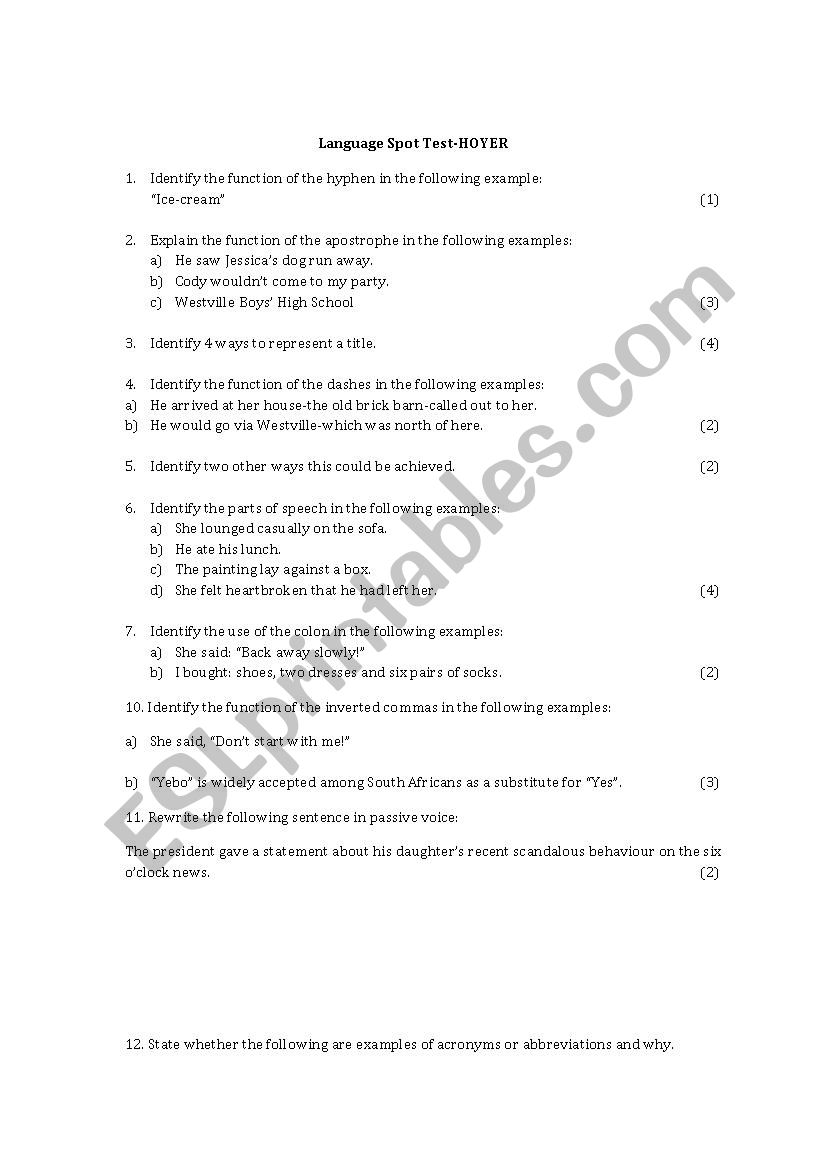 Grammar Quiz worksheet