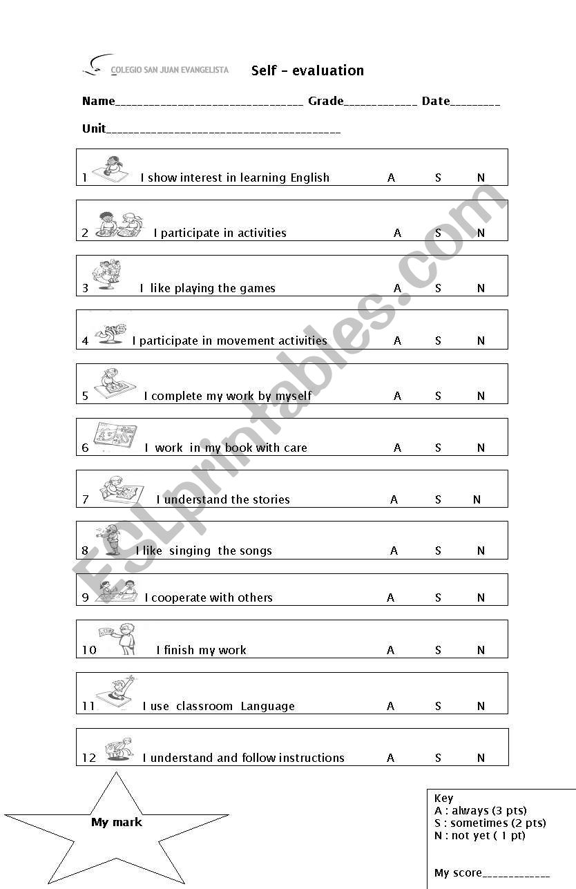 self evaluation  quiz worksheet