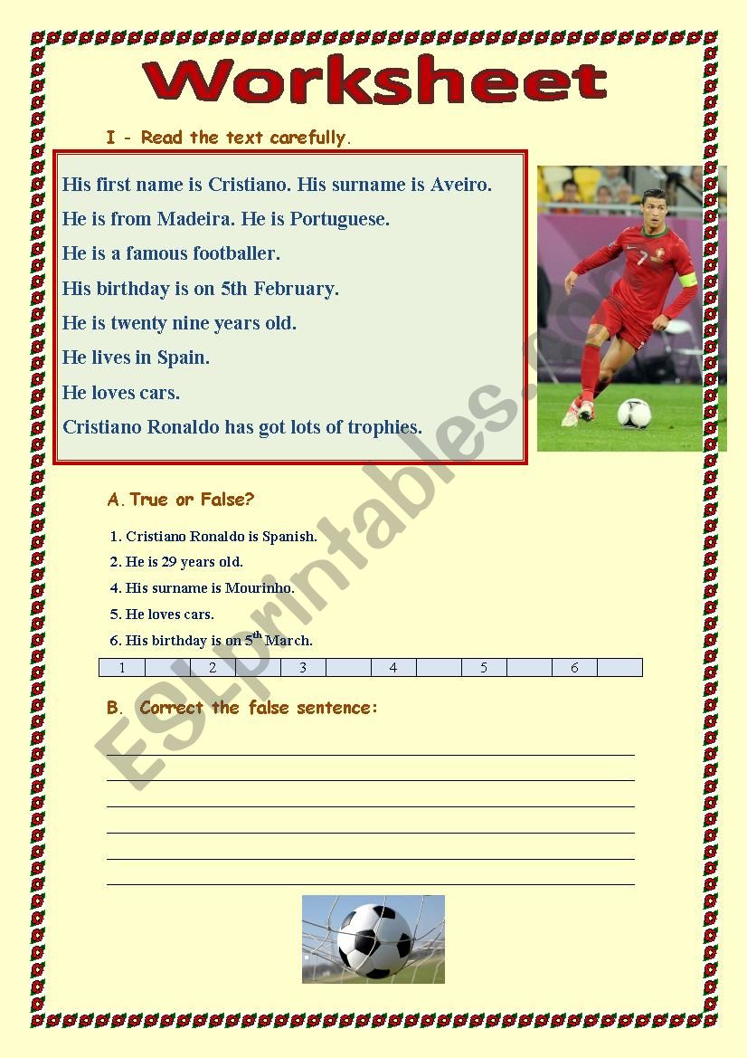 Cristiano Ronaldo worksheet