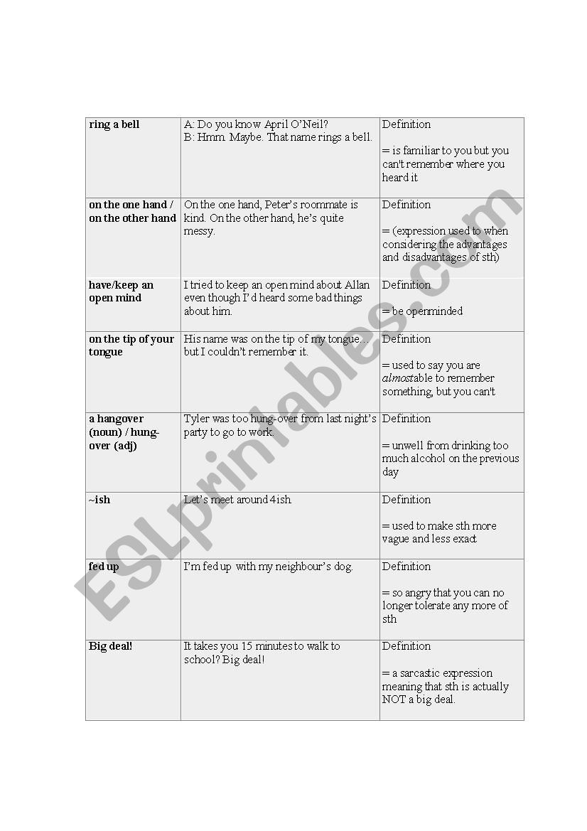 idioms worksheet