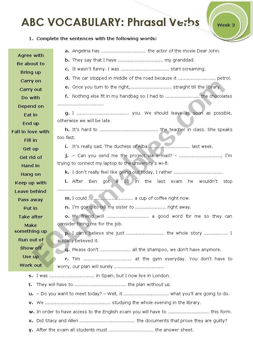 ABC VOCABULARY: Phrasal verbs Week 3