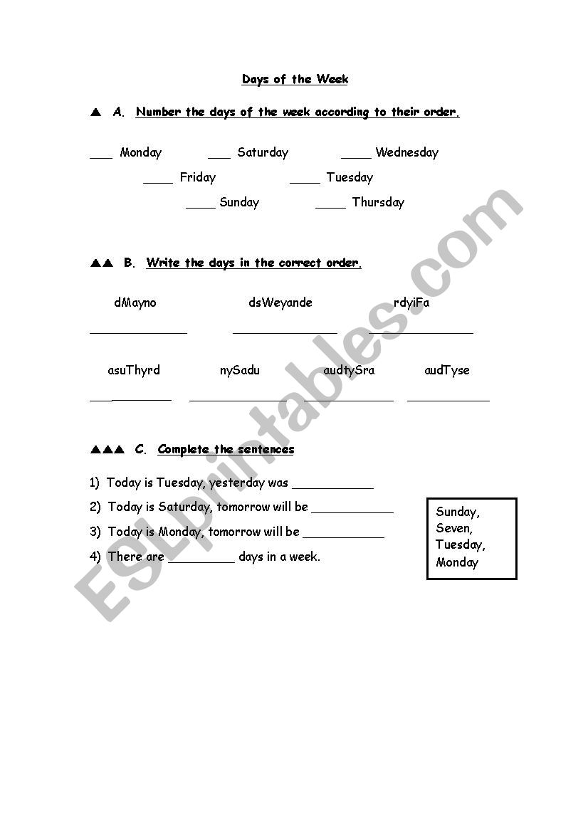 Days of the Week worksheet