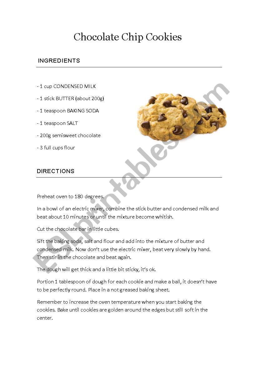 Chocolate Chip Cookies Recipe worksheet