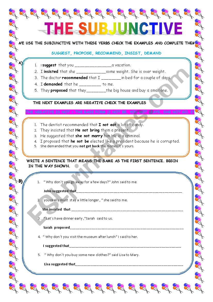 THE SUBJUNCTIVE worksheet