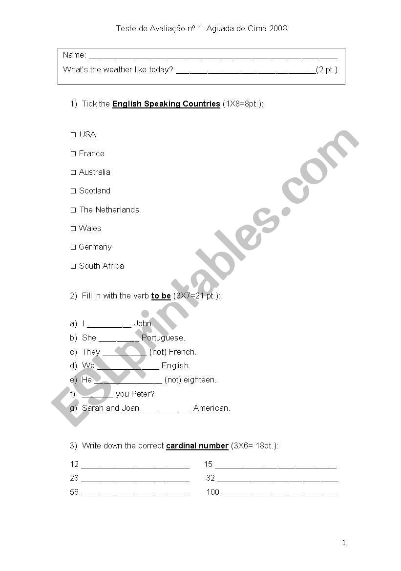 Elementary test for adults worksheet