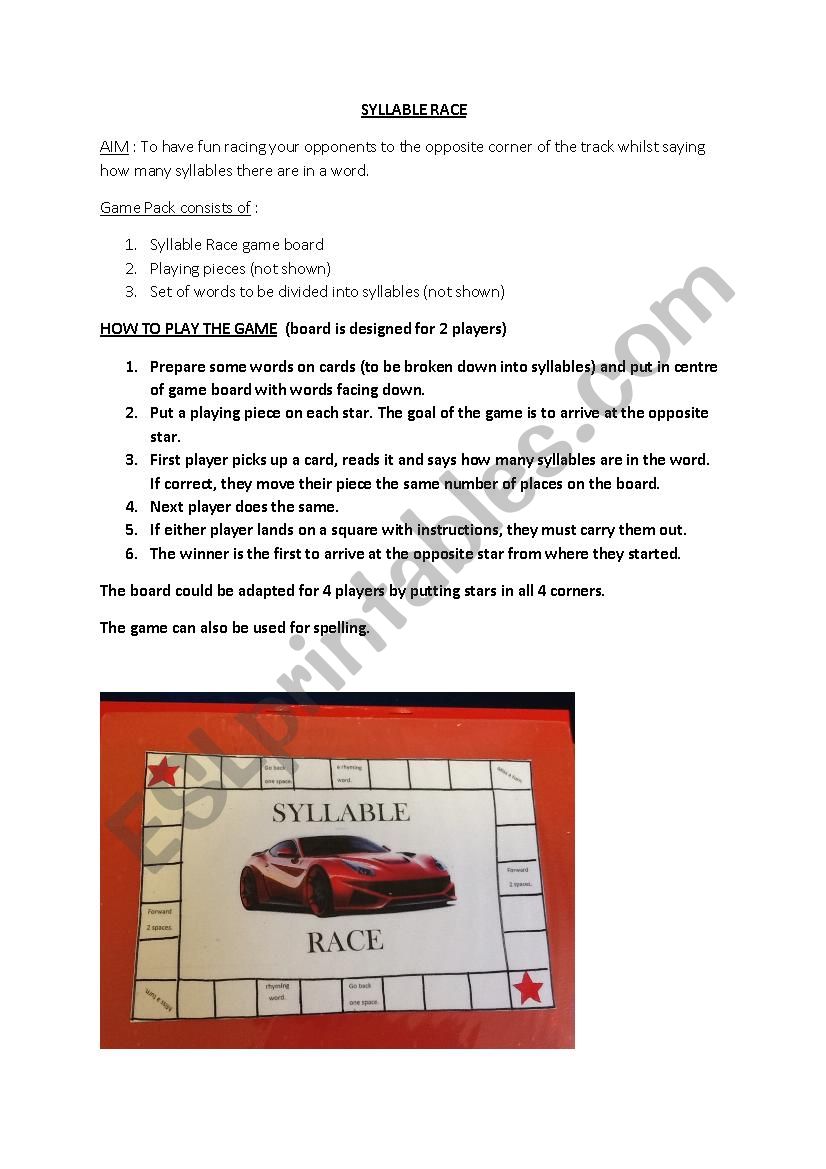 Syllable Race worksheet