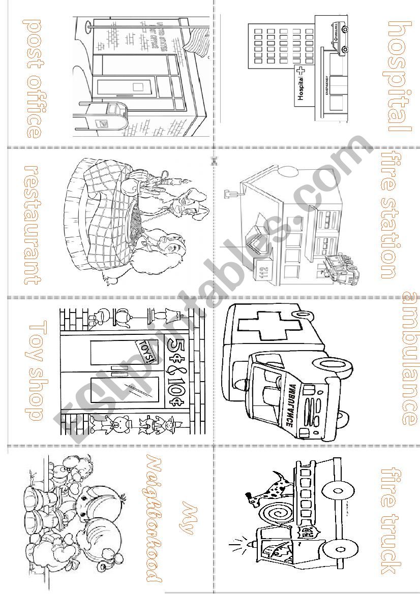 Places in Town - Mini Book worksheet