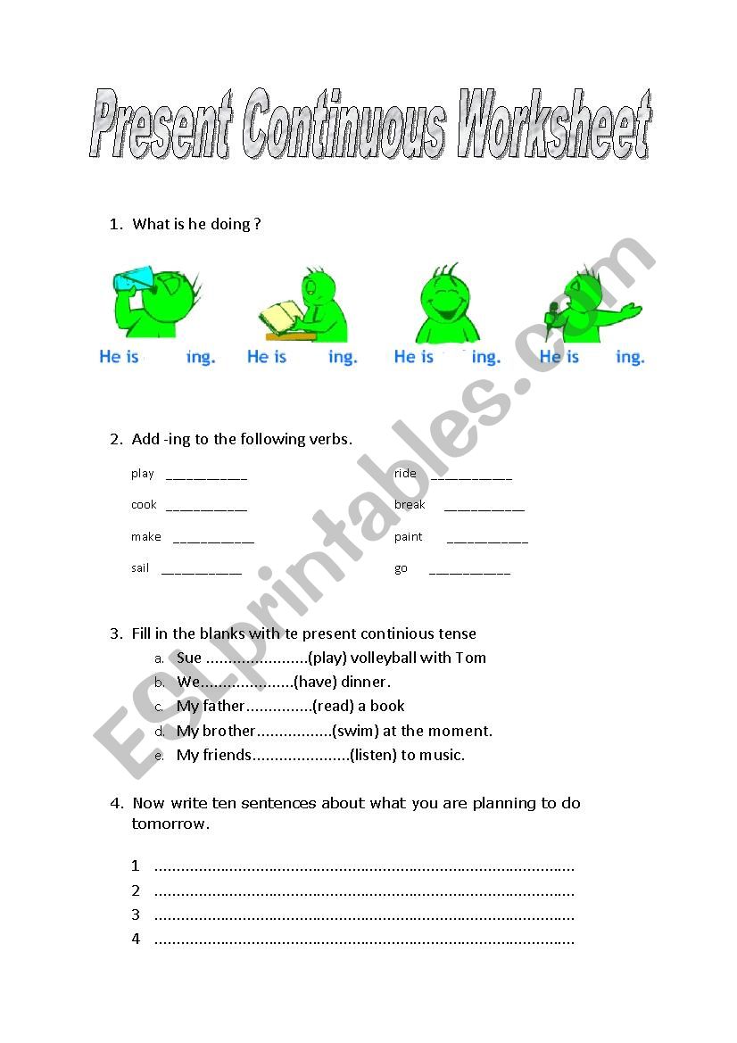 present continuous tense worksheet