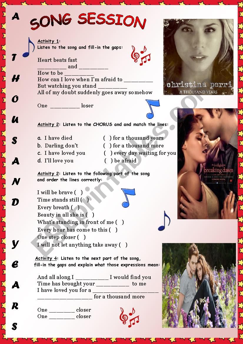 MUSIC A THOUSAND YEARS worksheet