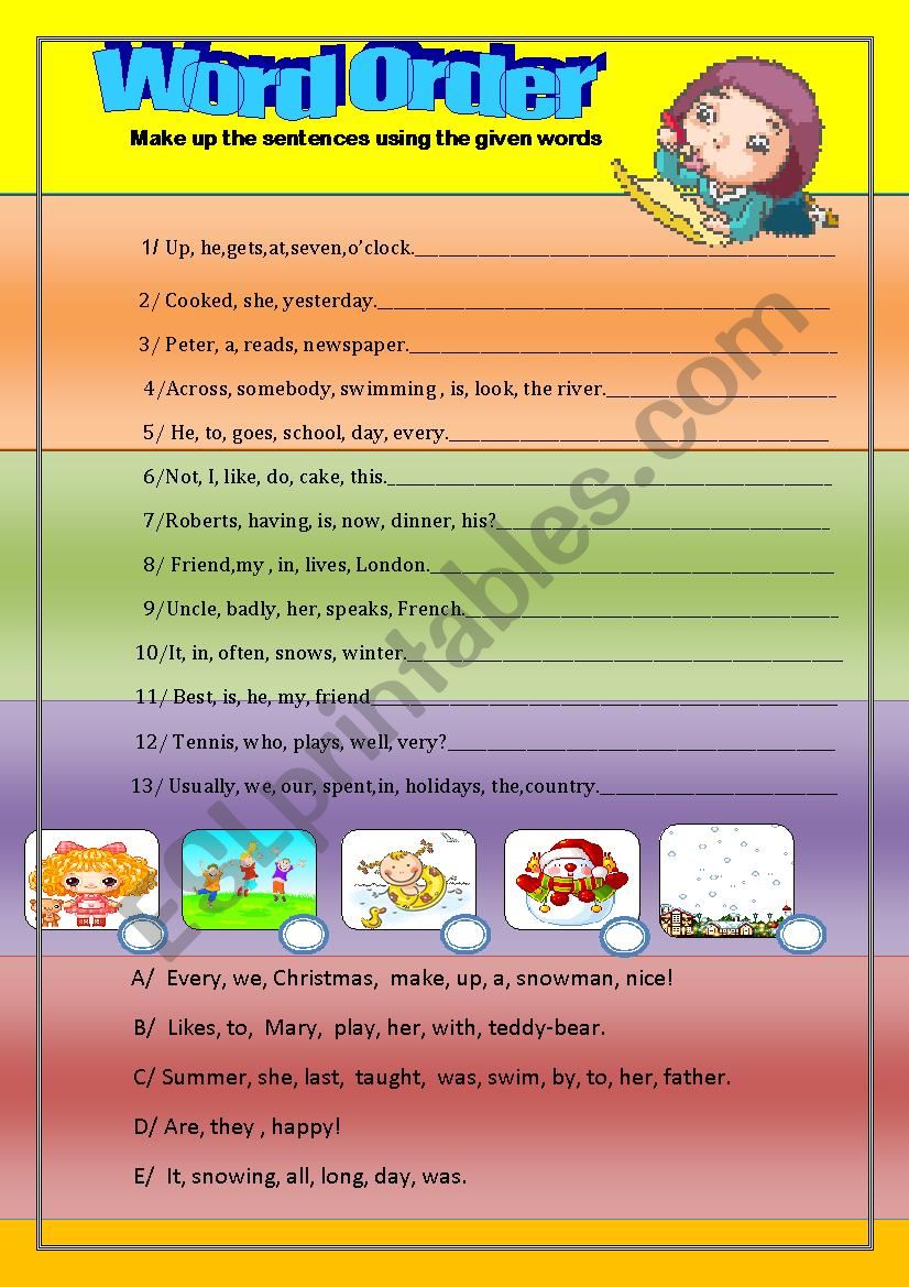 word order worksheet