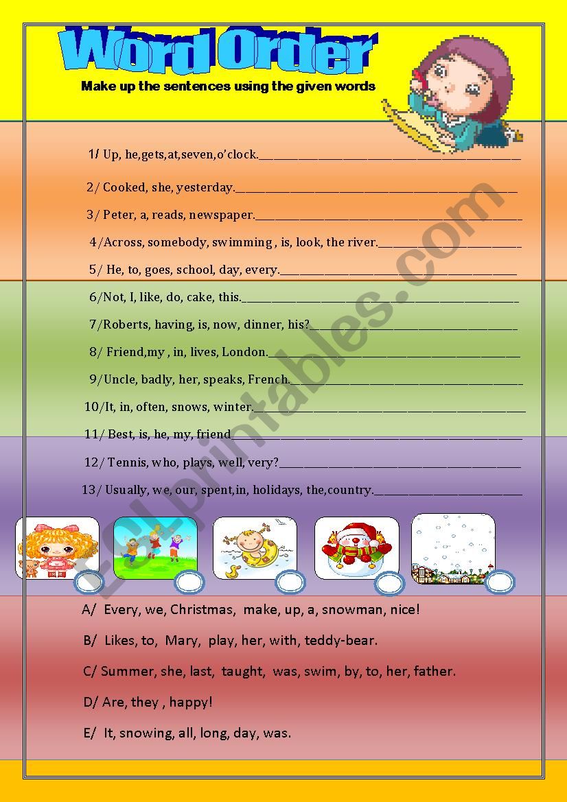 word order worksheet