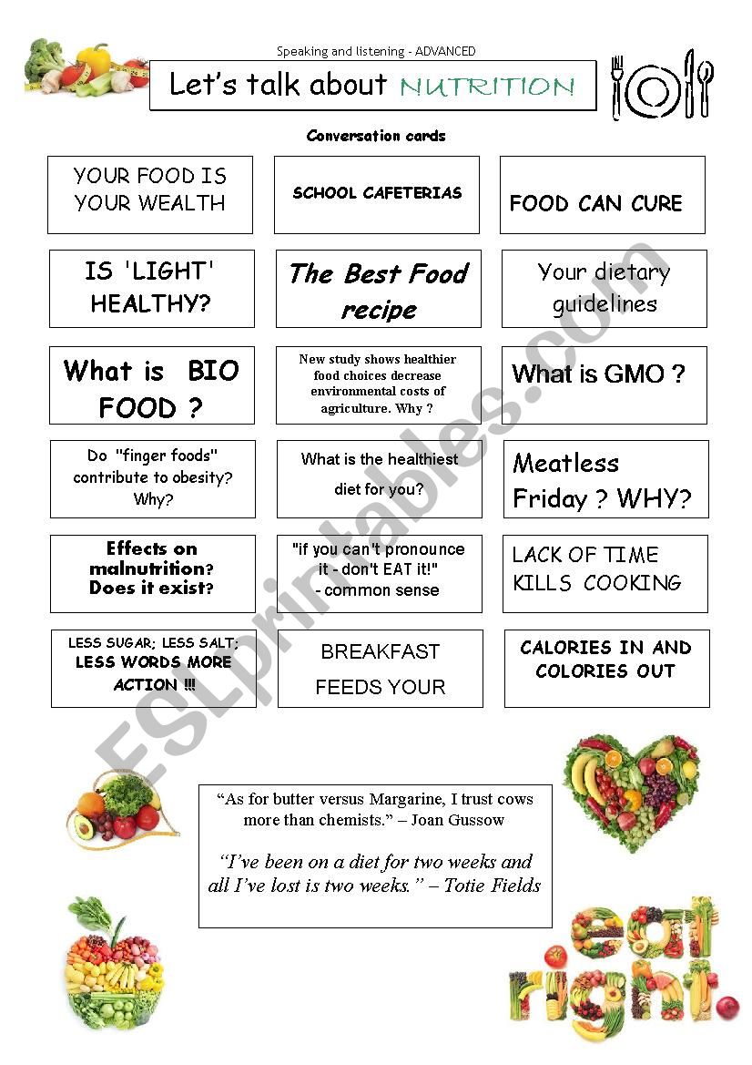 LETÂ´S TALK ABOUT NUTRITION worksheet