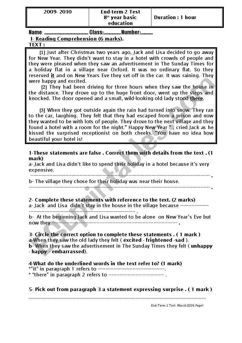 End-term-2 Test _8TH FORM worksheet