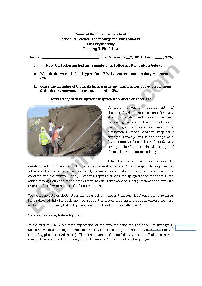 Civil Engineering-Reading Test