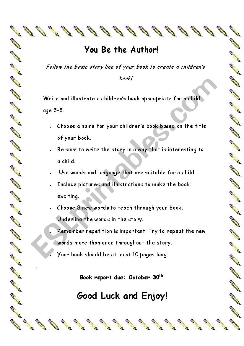You Be the Author Book Report worksheet