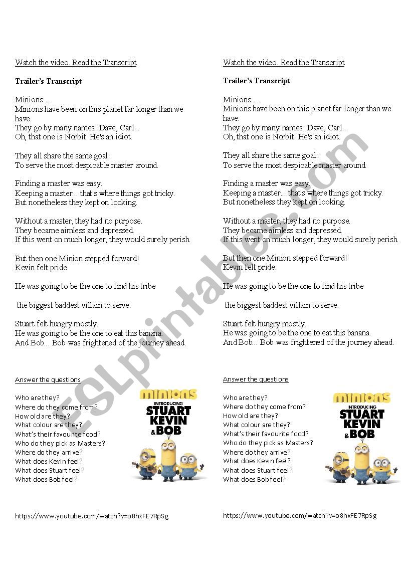 The Minions Movie  worksheet + listening