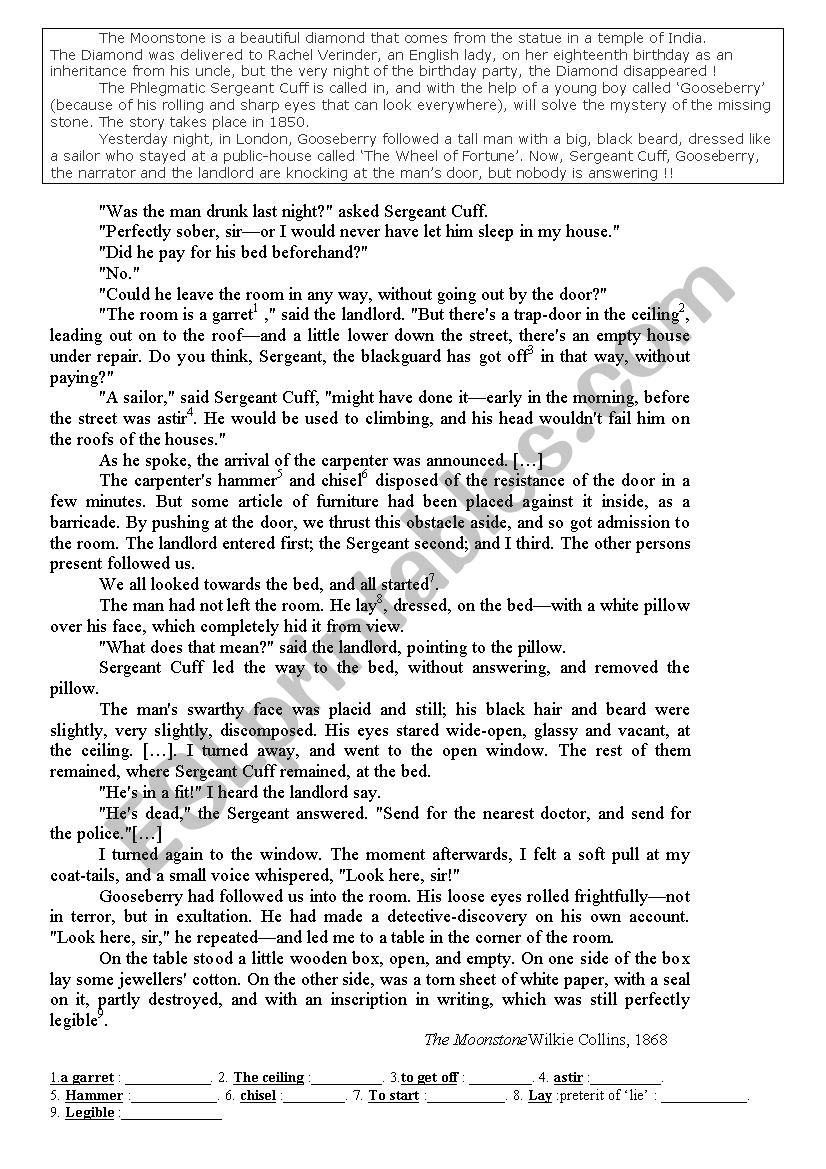 The Moonstone  Reading Comprehension