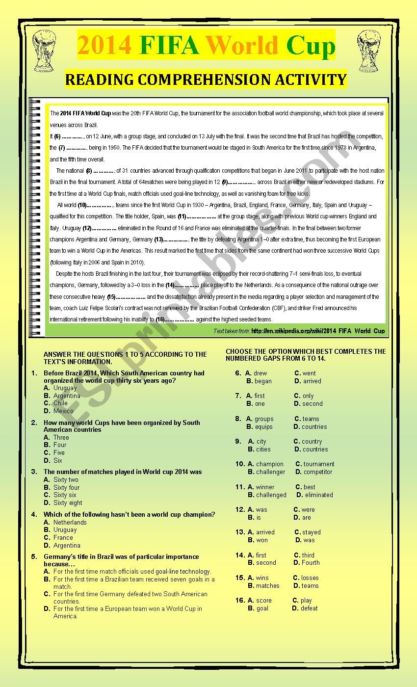 World Cup 2014 worksheet