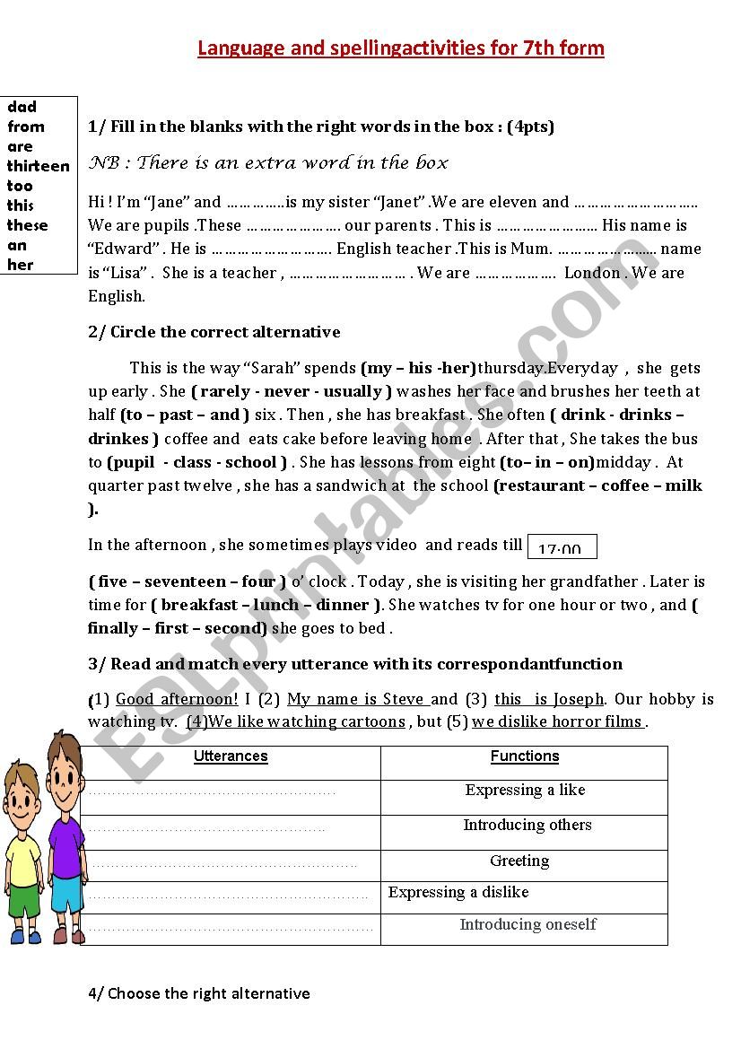 7th form language and spelling activities 