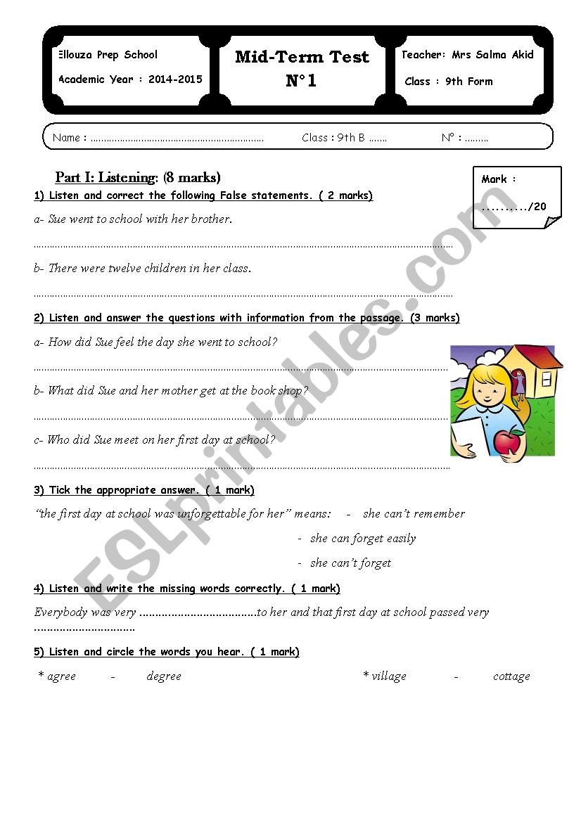 Mid term test 1 for the 9th form