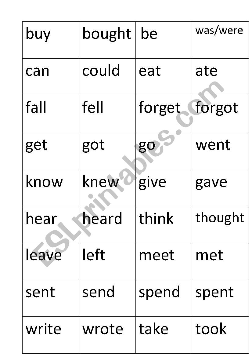 Verb cards (simple past) worksheet