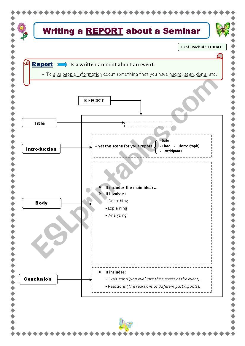 Writing a Report worksheet