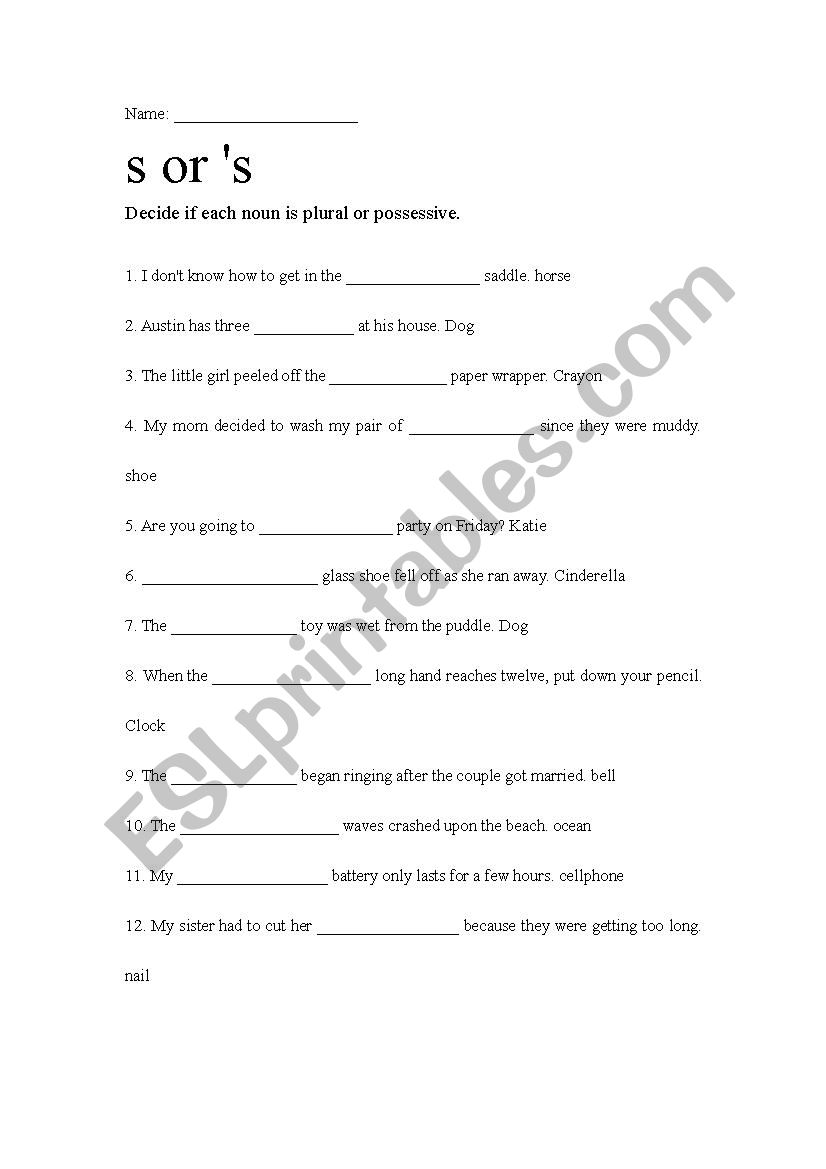 Possessive Nouns worksheet