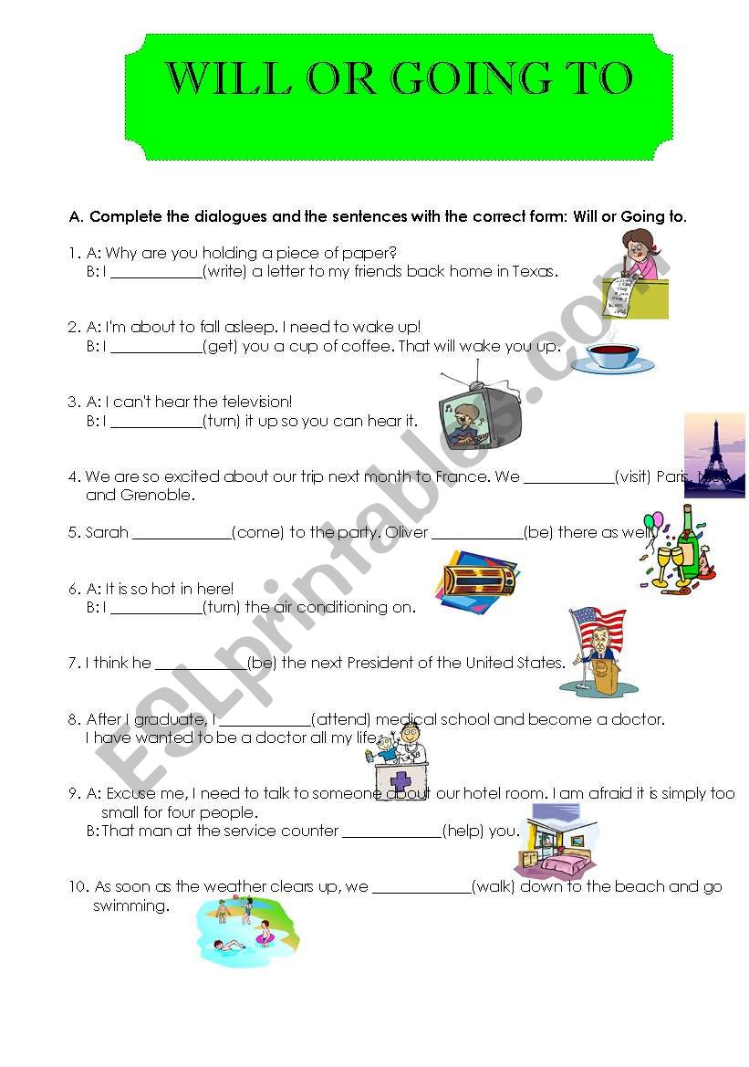 Will or Going to 1 worksheet