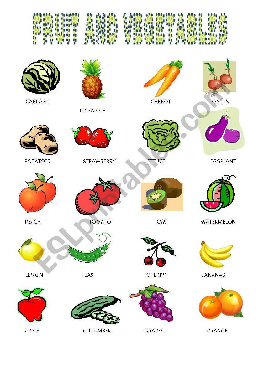 FRUIT AND VEGIE worksheet