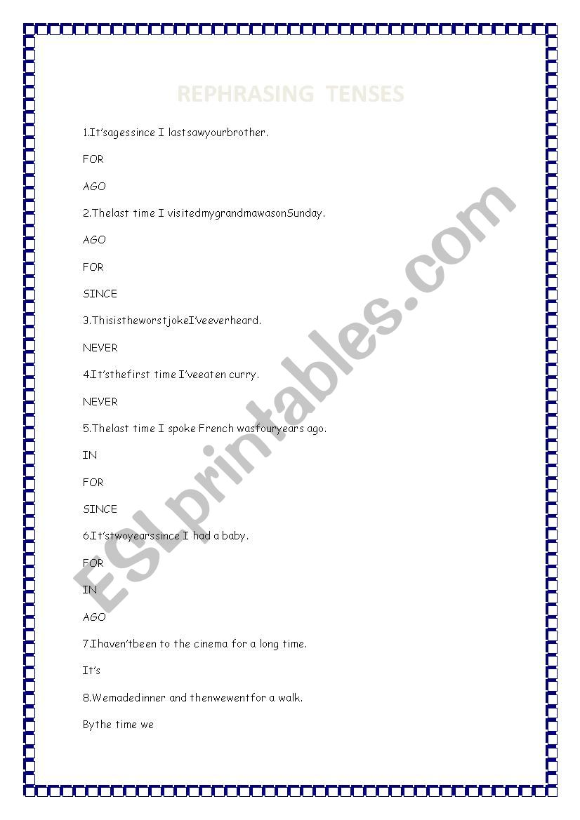 REPHRASING TENSES worksheet