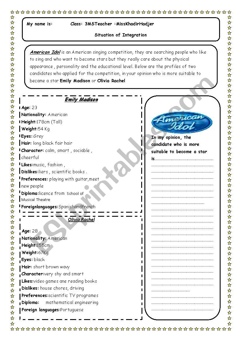 situation of integration  worksheet