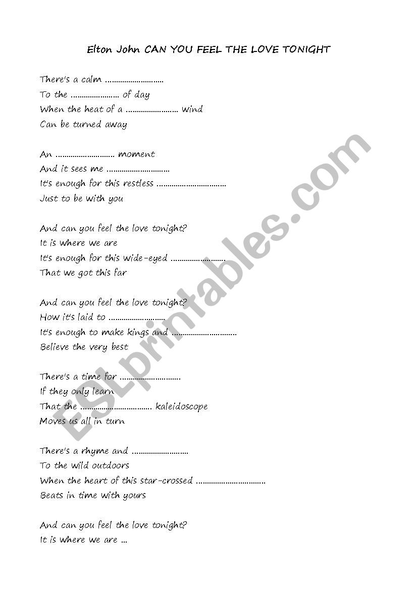 Can you feel the love tonight worksheet