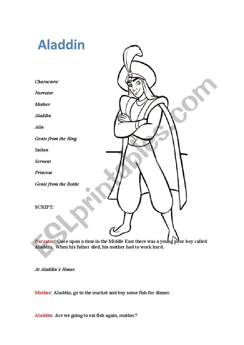 Aladdin, Children Plays worksheet