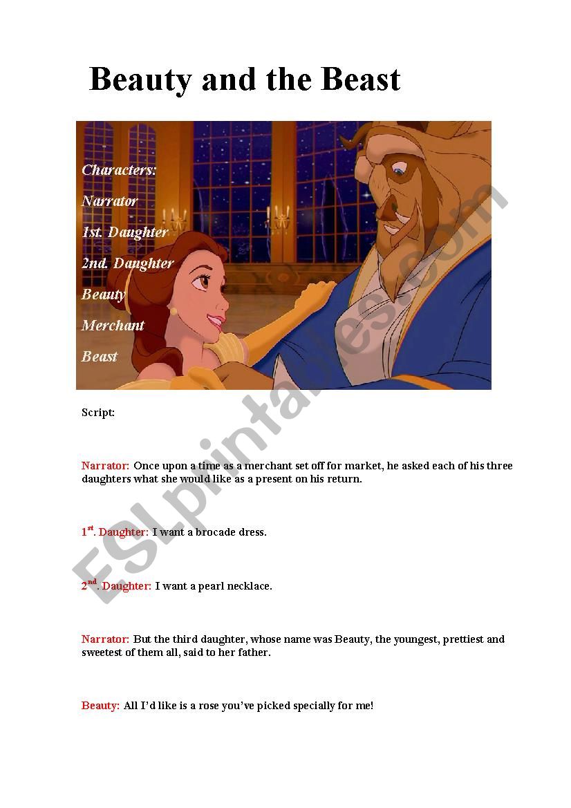 Beauty and the Beast, scripts worksheet