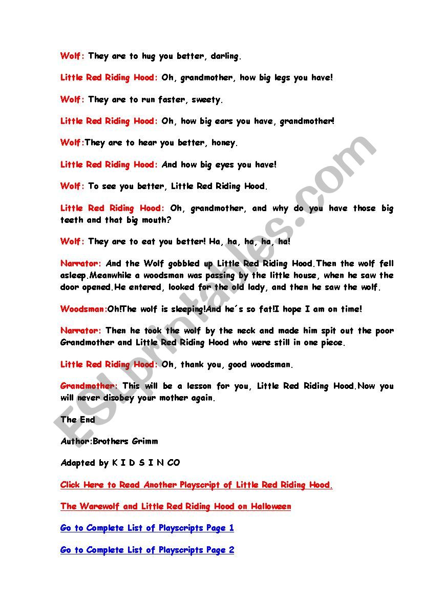 Little Red Riding Hood Children Plays Esl Worksheet By Jooblack Little Red Riding Hood Children Plays Esl Worksheet By Jooblack