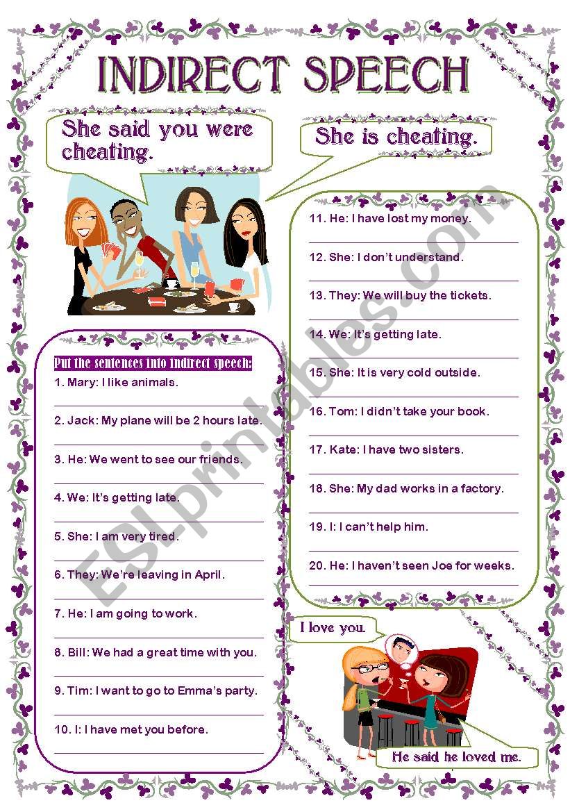 indirect speech worksheet for class 5