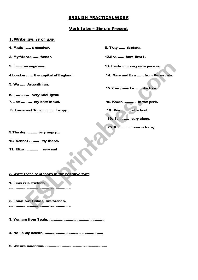 To be practical work worksheet