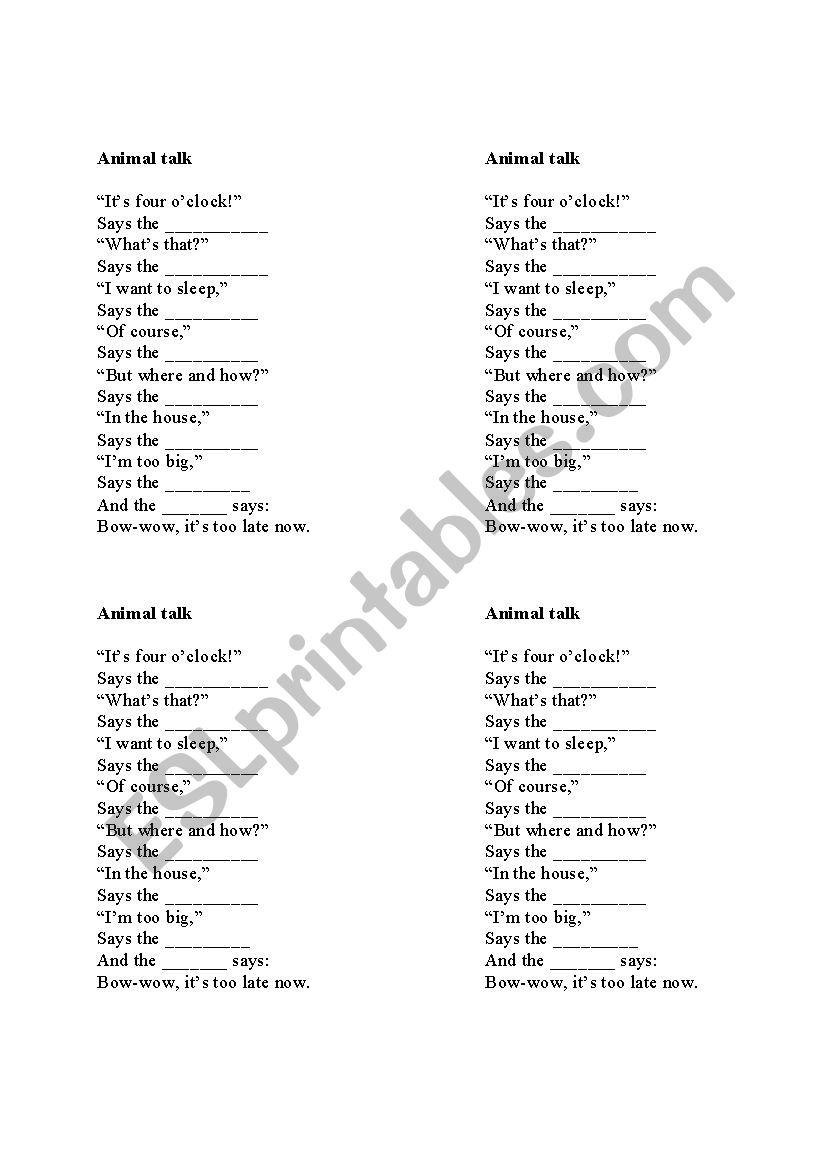 animal talk worksheet