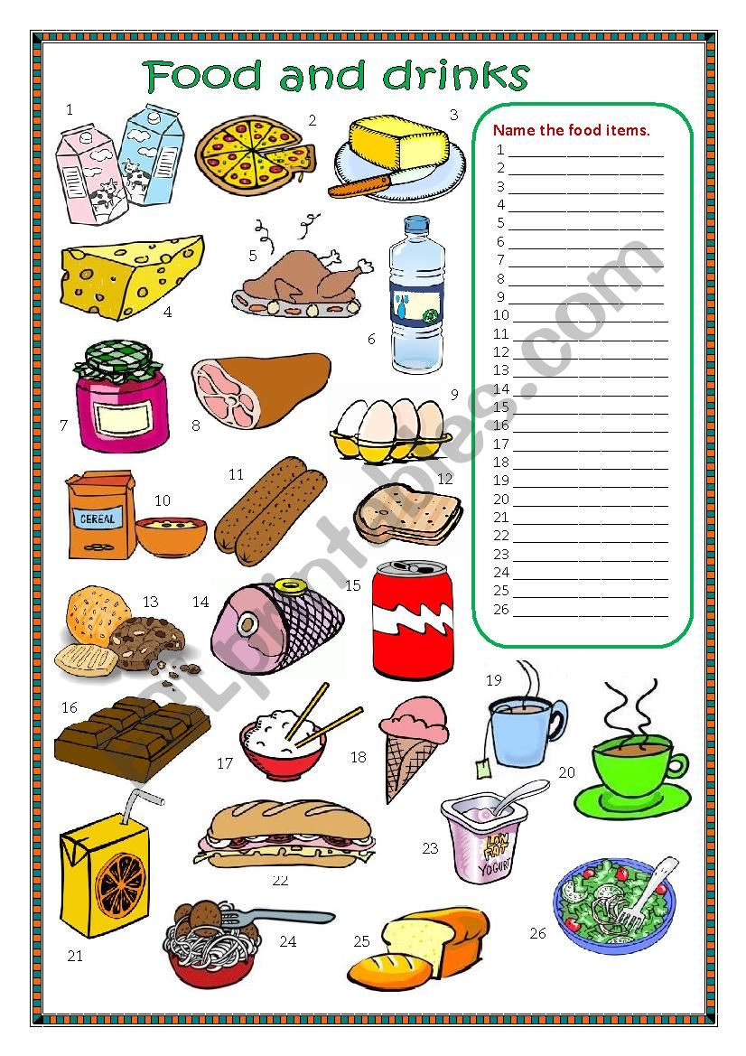 Food and drinks worksheet