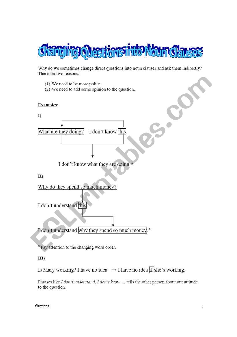 Indirect Questions + Examples + Exercises + Key