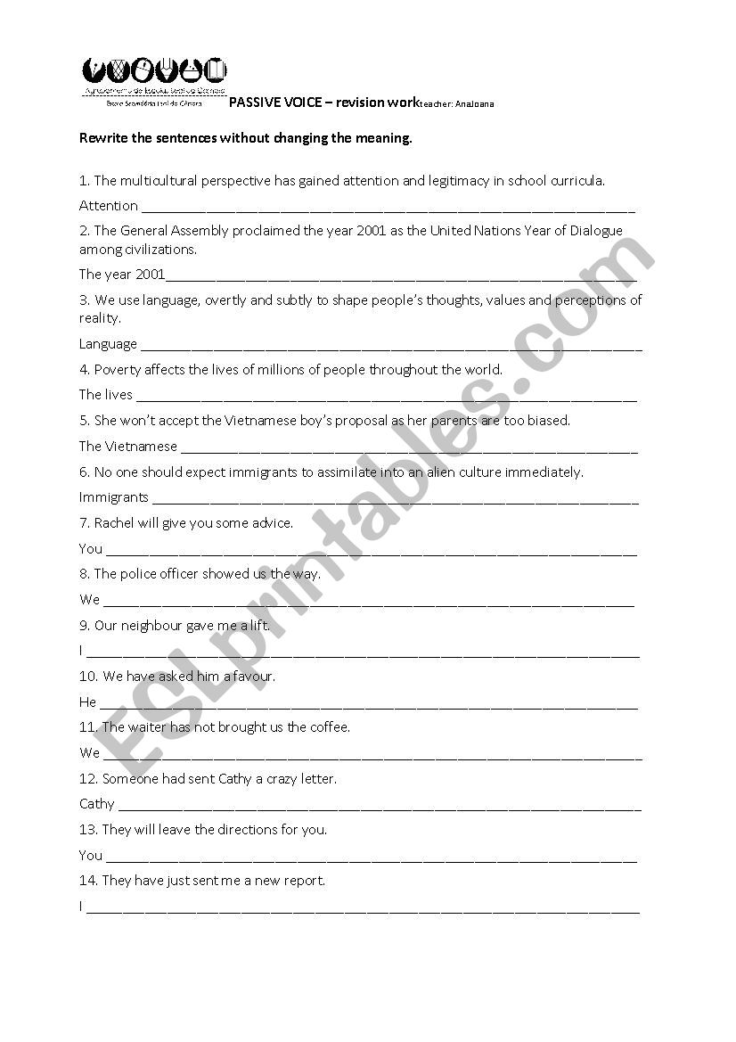 Rephrasing sentences - passive voice