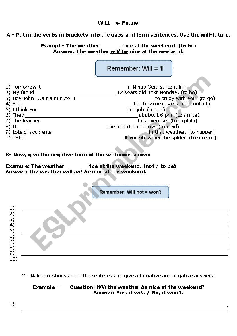 Future Simple - exercises worksheet